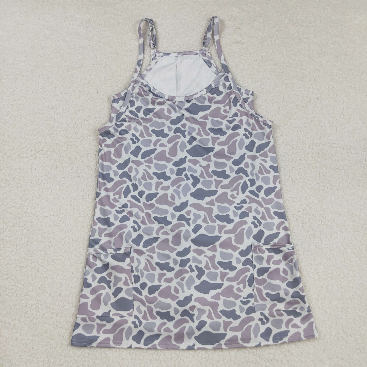 GSD2733 Adult Grey Camo Print Strap Pockets Woman Summer Yoga Dress