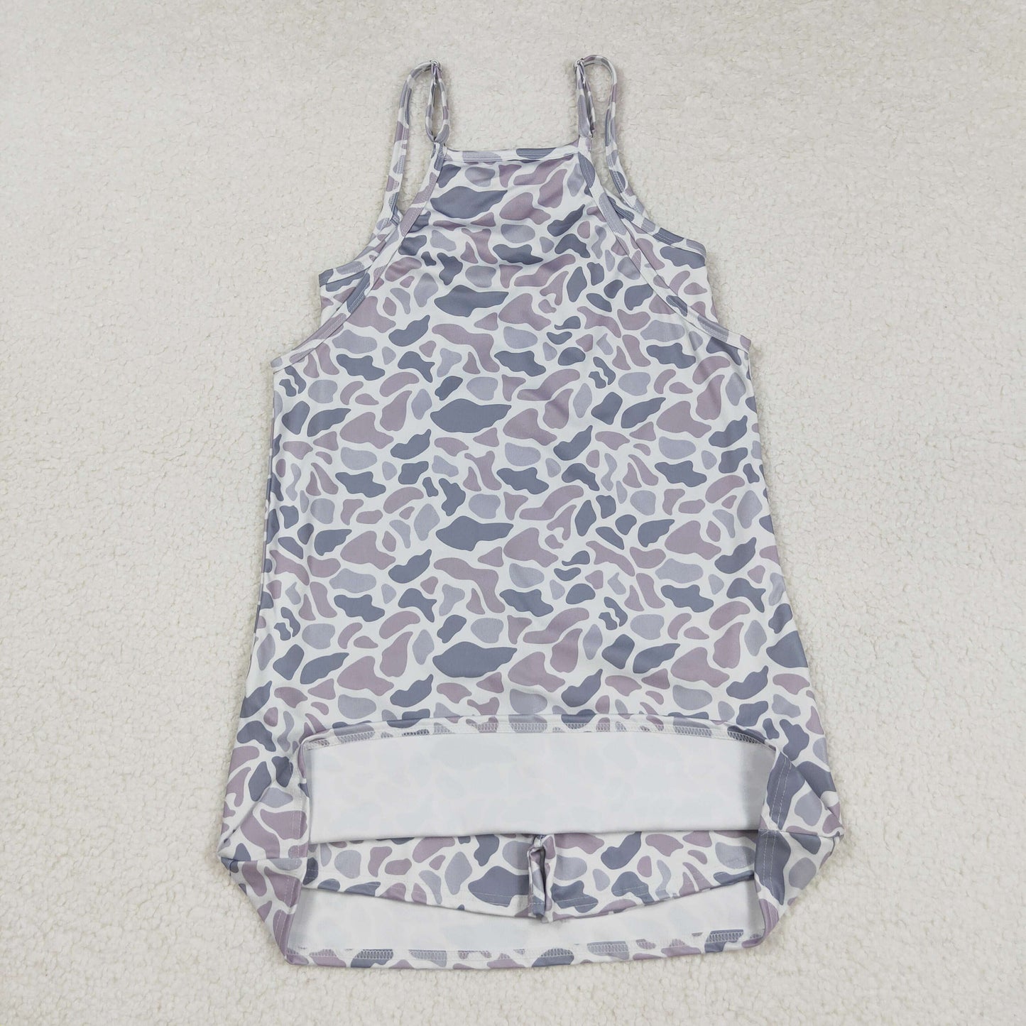 GSD2733 Adult Grey Camo Print Strap Pockets Woman Summer Yoga Dress