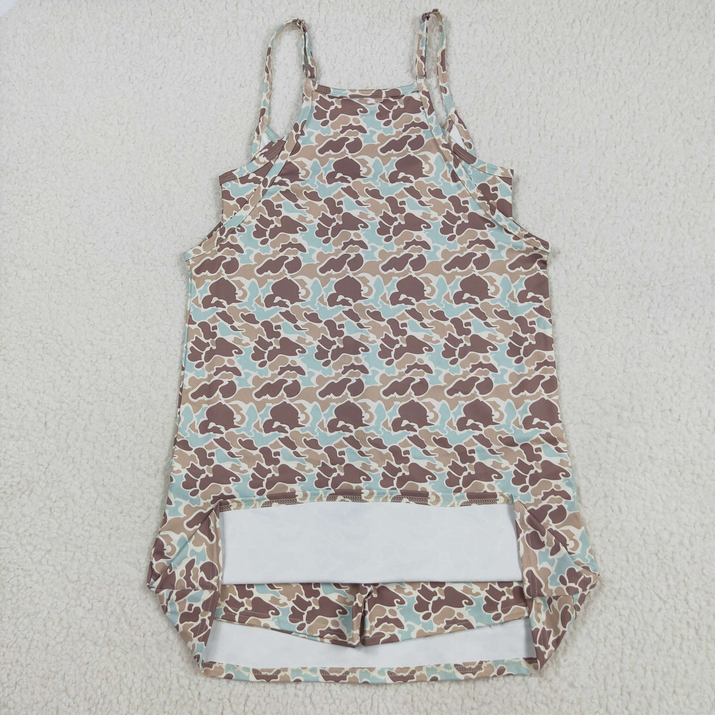 GSD2734 Adult Brown Blue Camo Print Strap Pockets Woman Summer Yoga Dress
