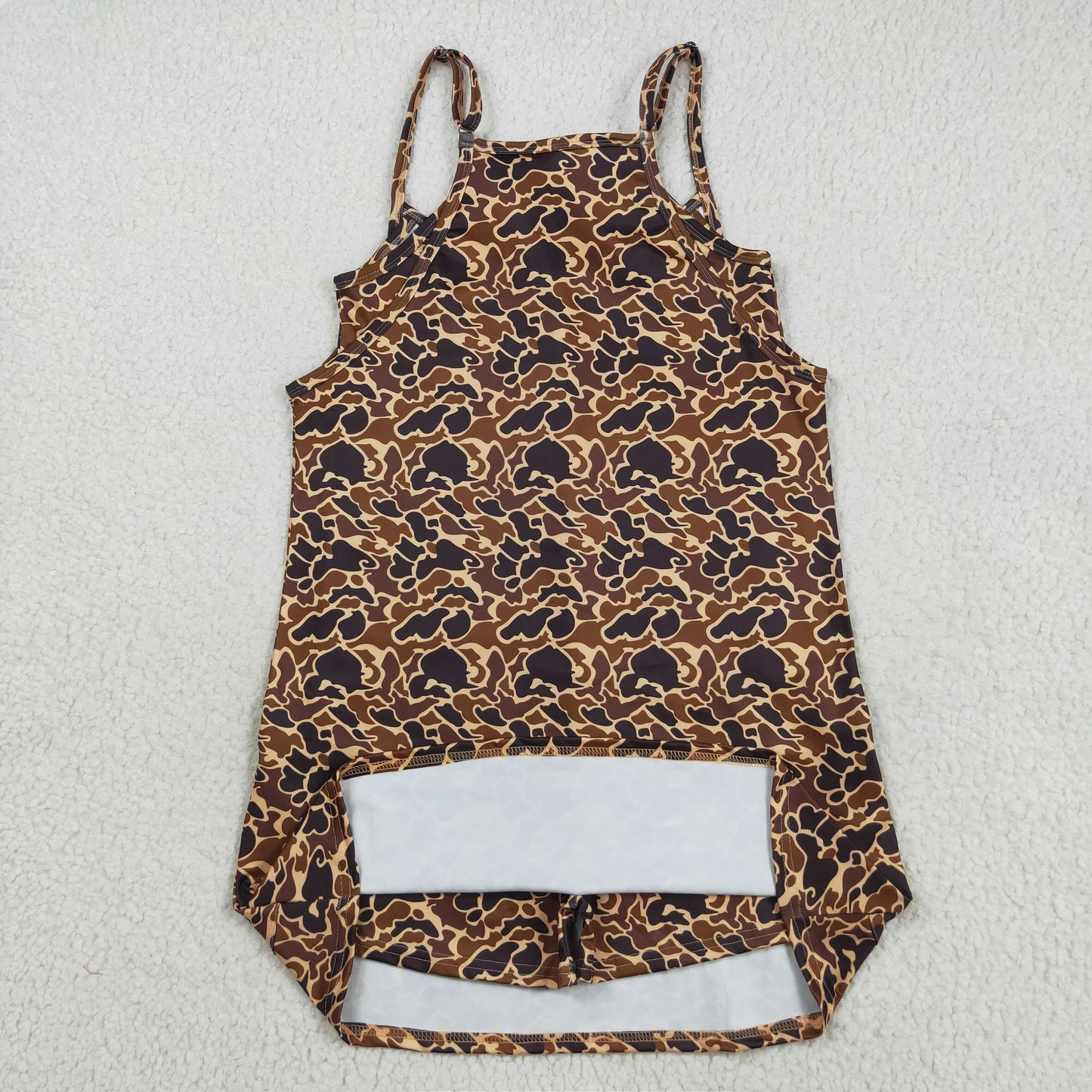 GSD2735 Adult Brown Camo Print Strap Pockets Woman Summer Yoga Dress