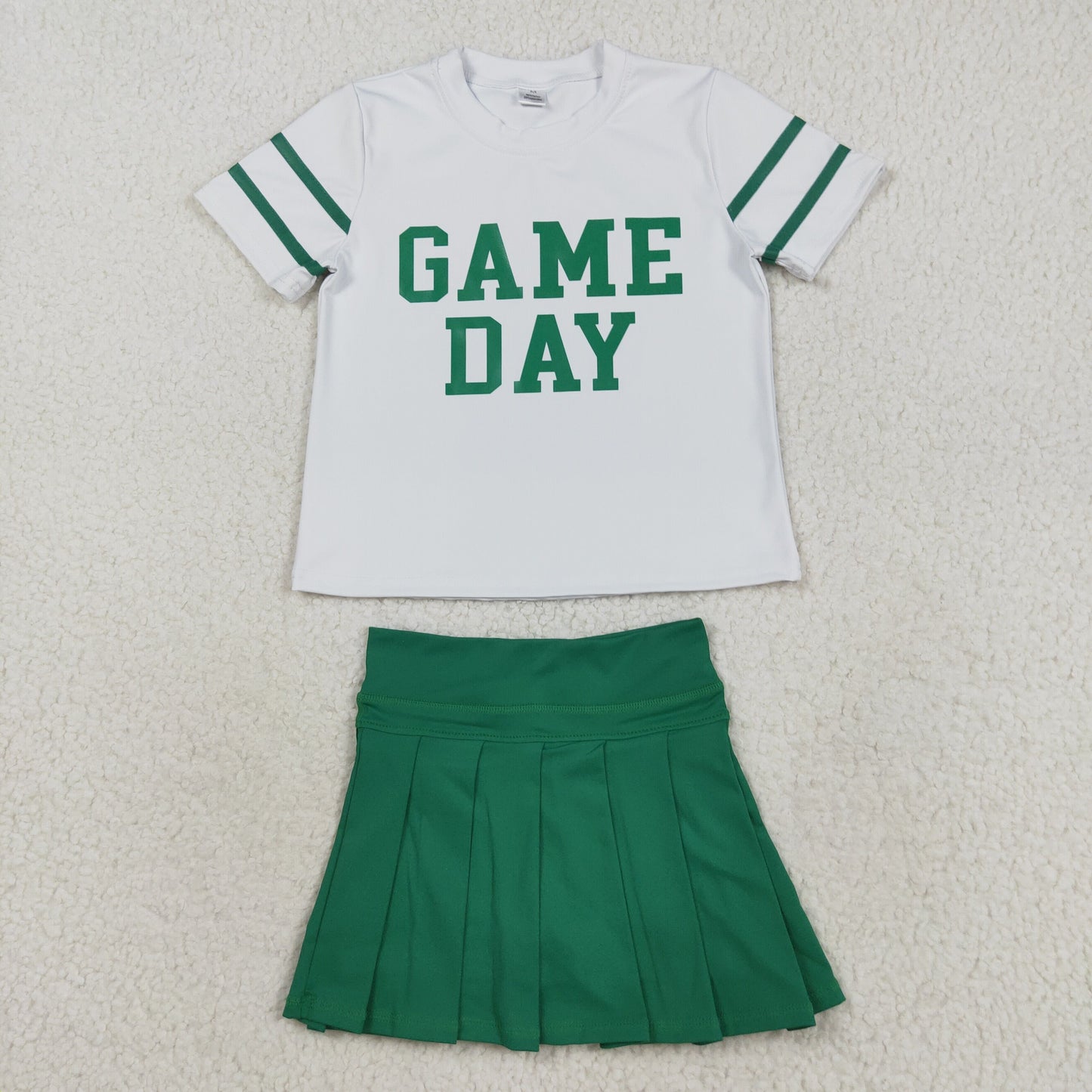 GSD2743 Game Day White Top Green Skirts Girls Summer Yoga Outfits