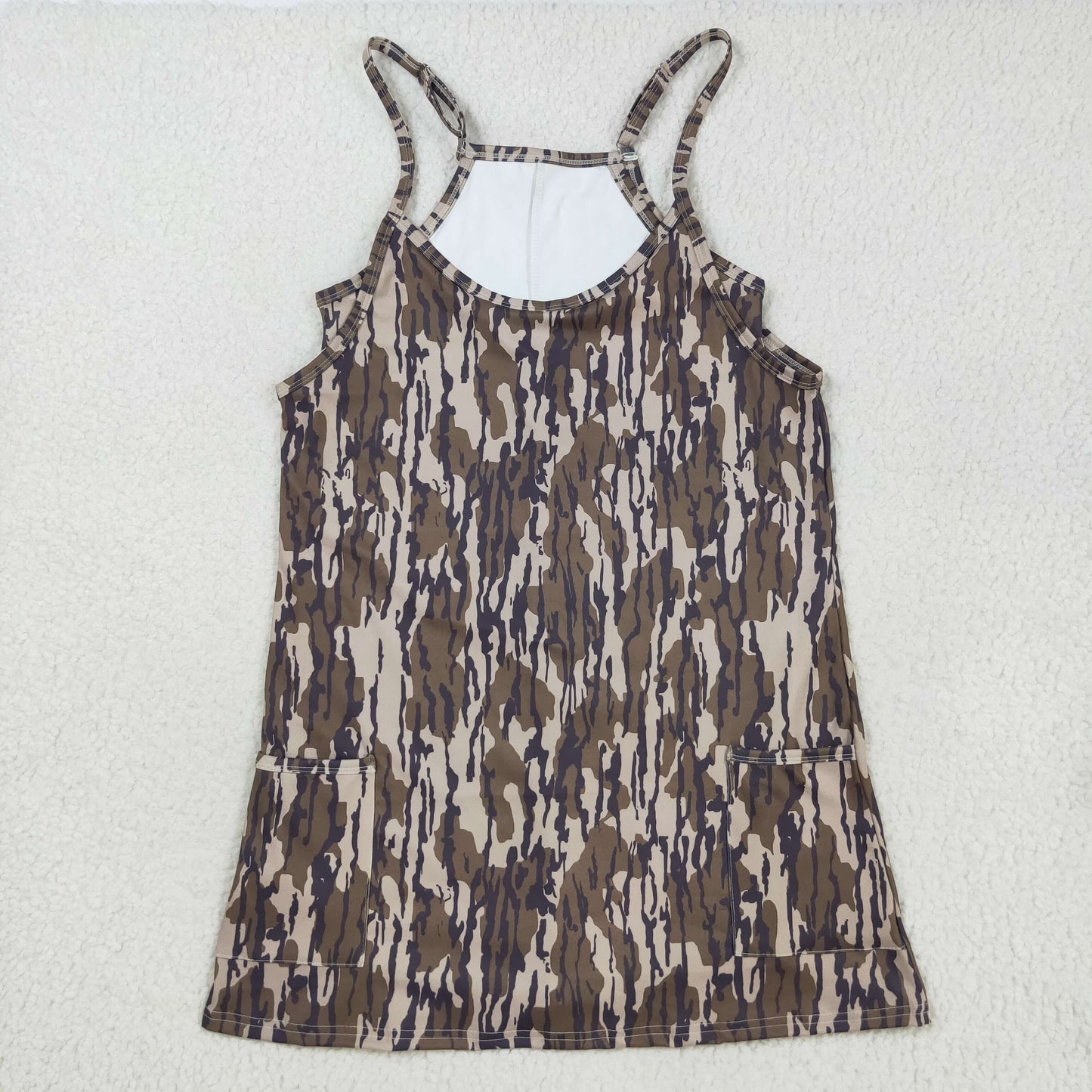GSD2744 Adult Camo Print Strap Pockets Woman Summer Yoga Dress