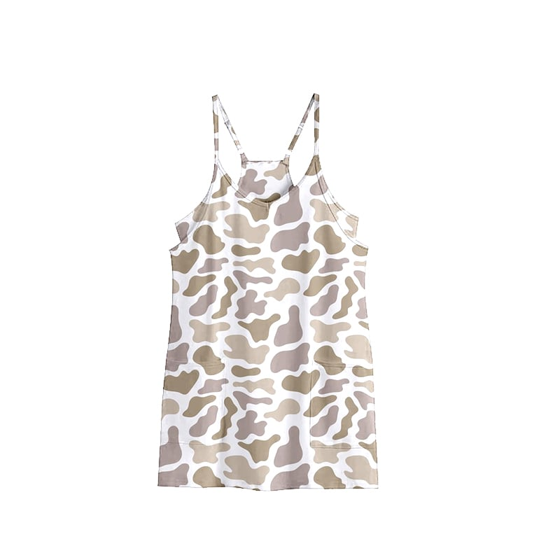 (Pre-order)GSD2745 Adult Khaki Camo Print Strap Pockets Woman Summer Yoga Dress