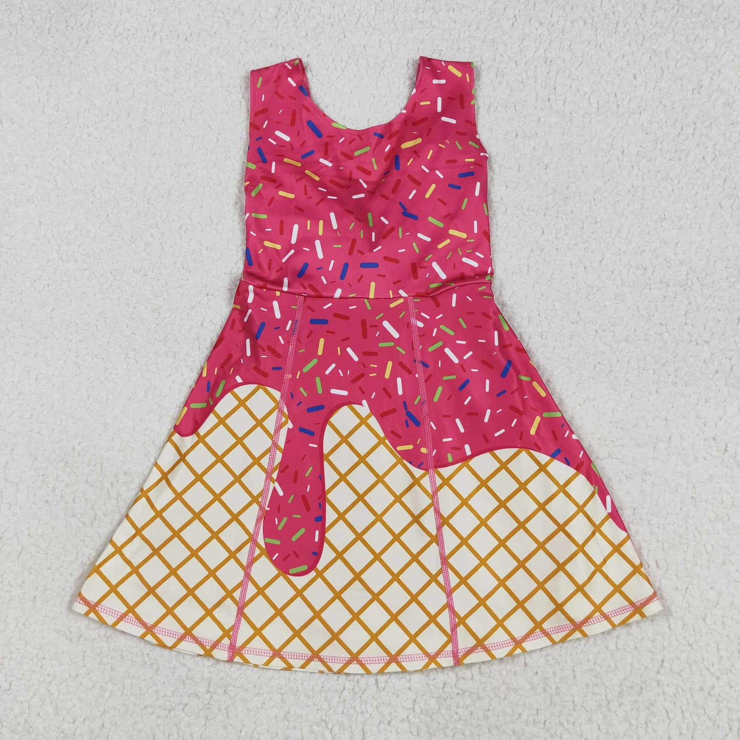 GSD2747 Hot Pink Sprinkles Girls Summer Knee Length Yoga Dress