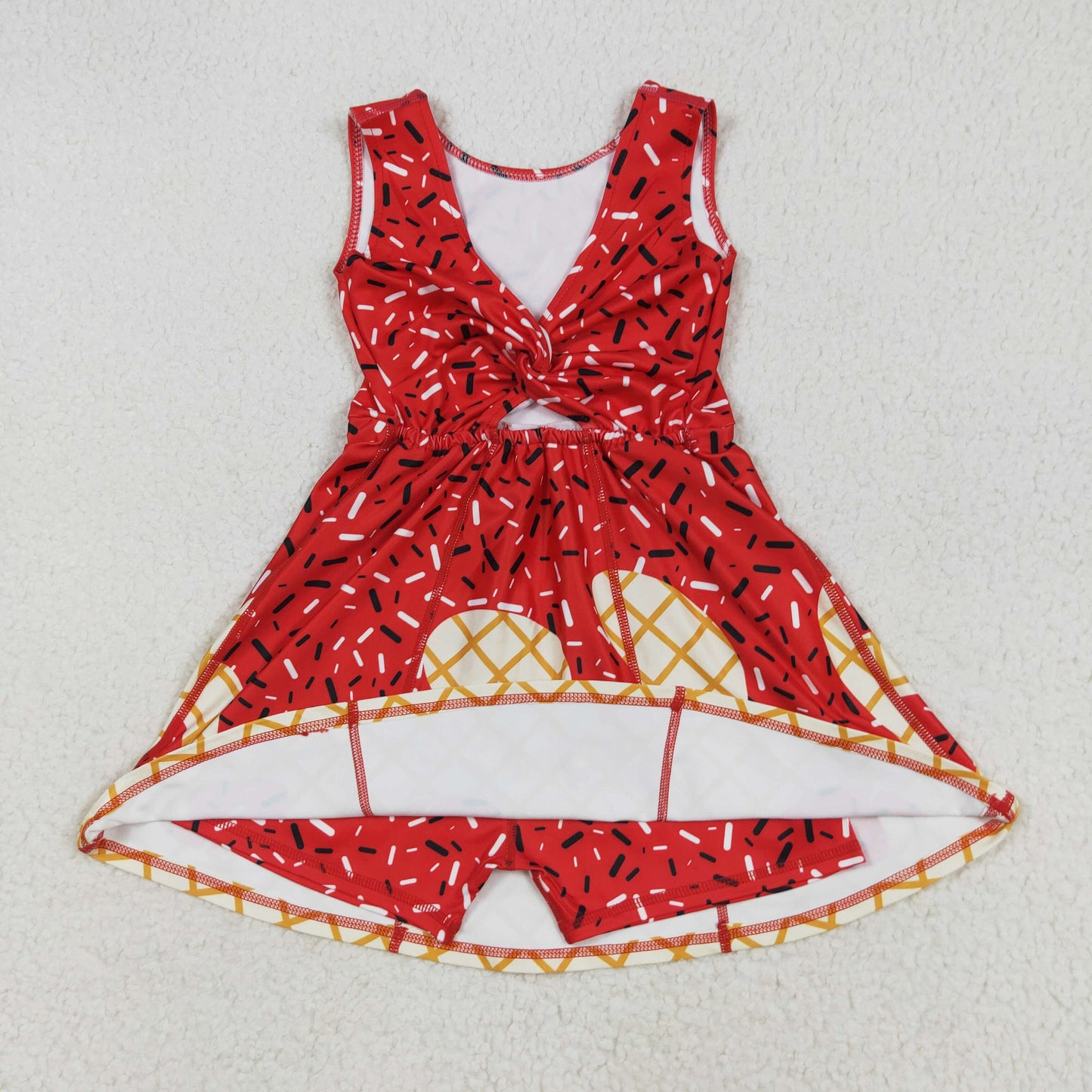 GSD2748 Red Sprinkles Girls Summer Knee Length Yoga Dress