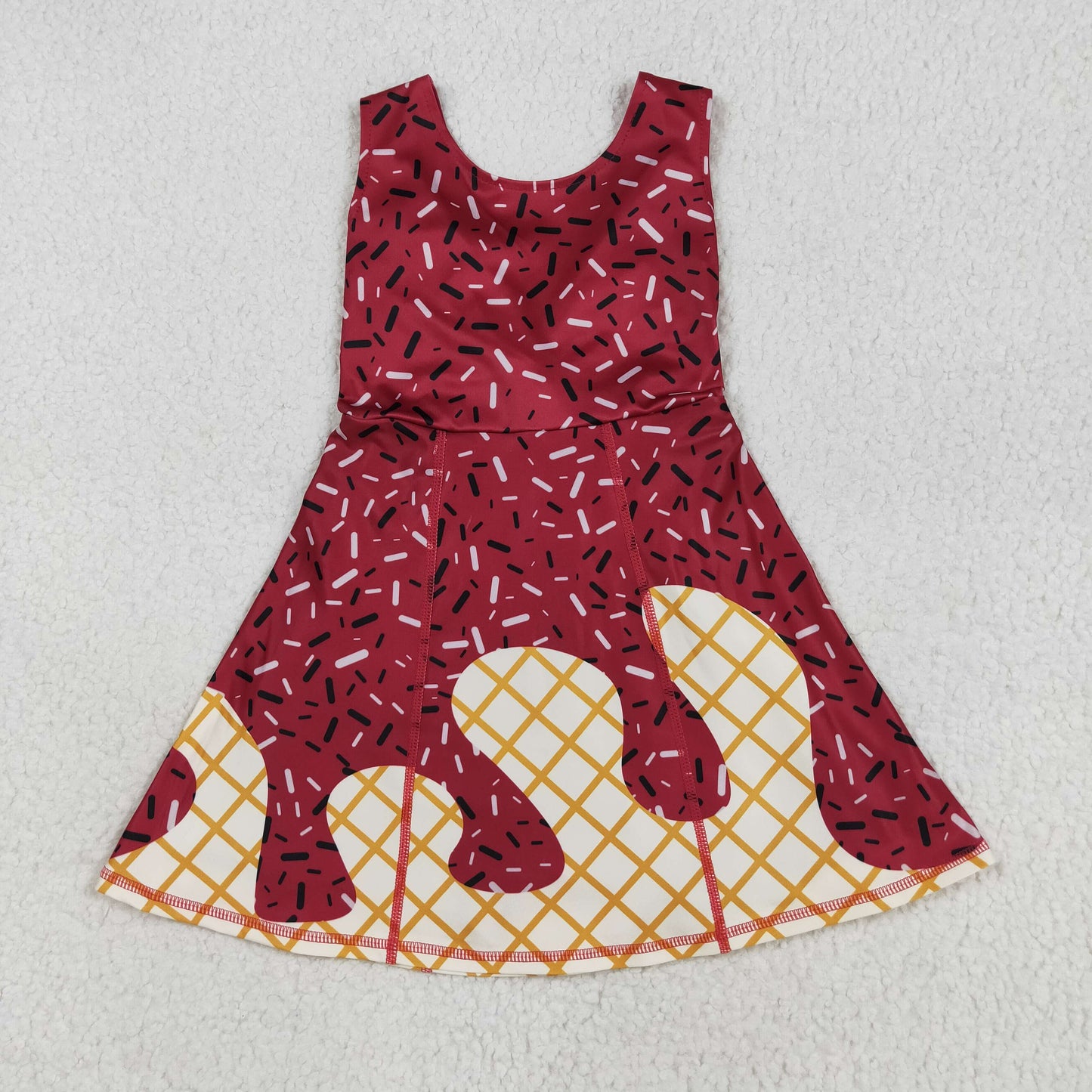 GSD2749 Wine Sprinkles Girls Summer Knee Length Yoga Dress