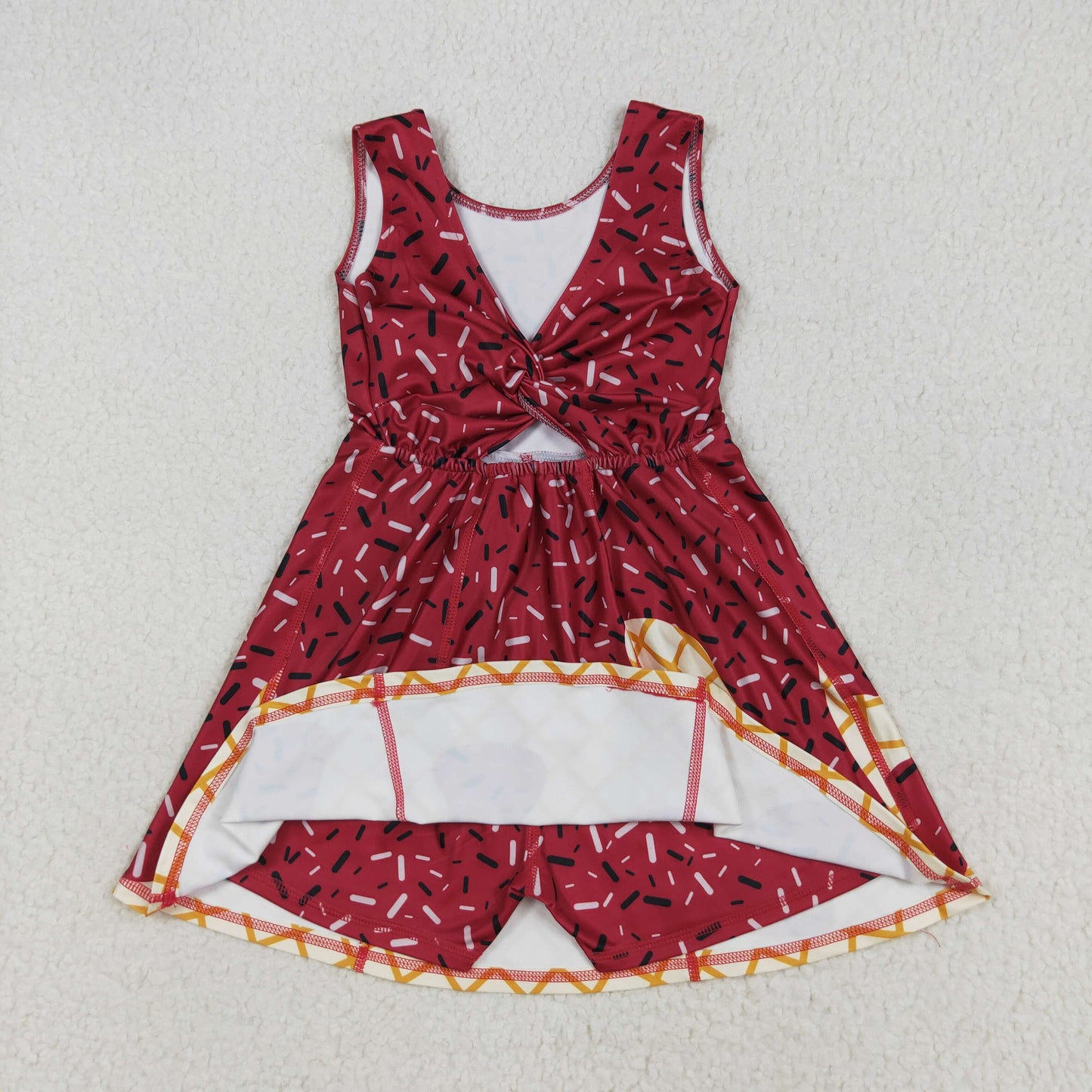 GSD2749 Wine Sprinkles Girls Summer Knee Length Yoga Dress