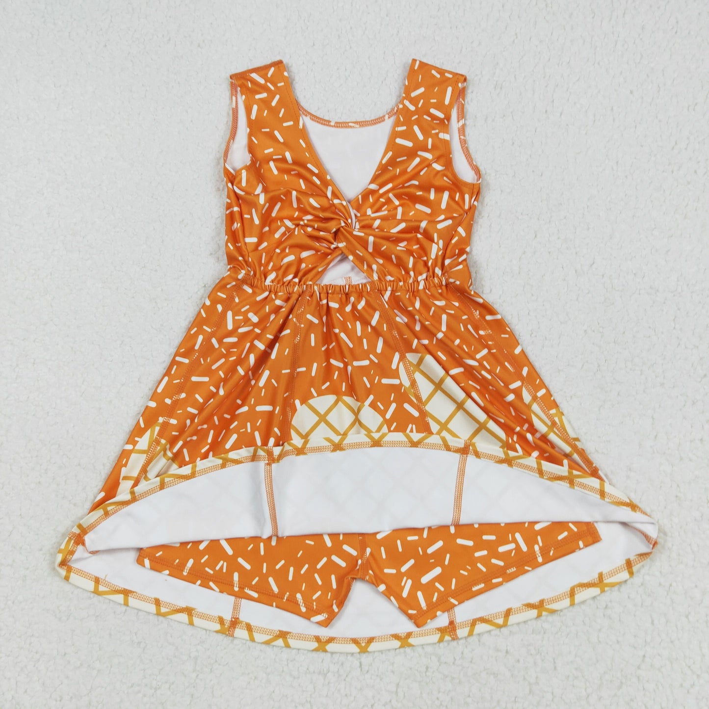 GSD2750 Orange Sprinkles Girls Summer Knee Length Yoga Dress