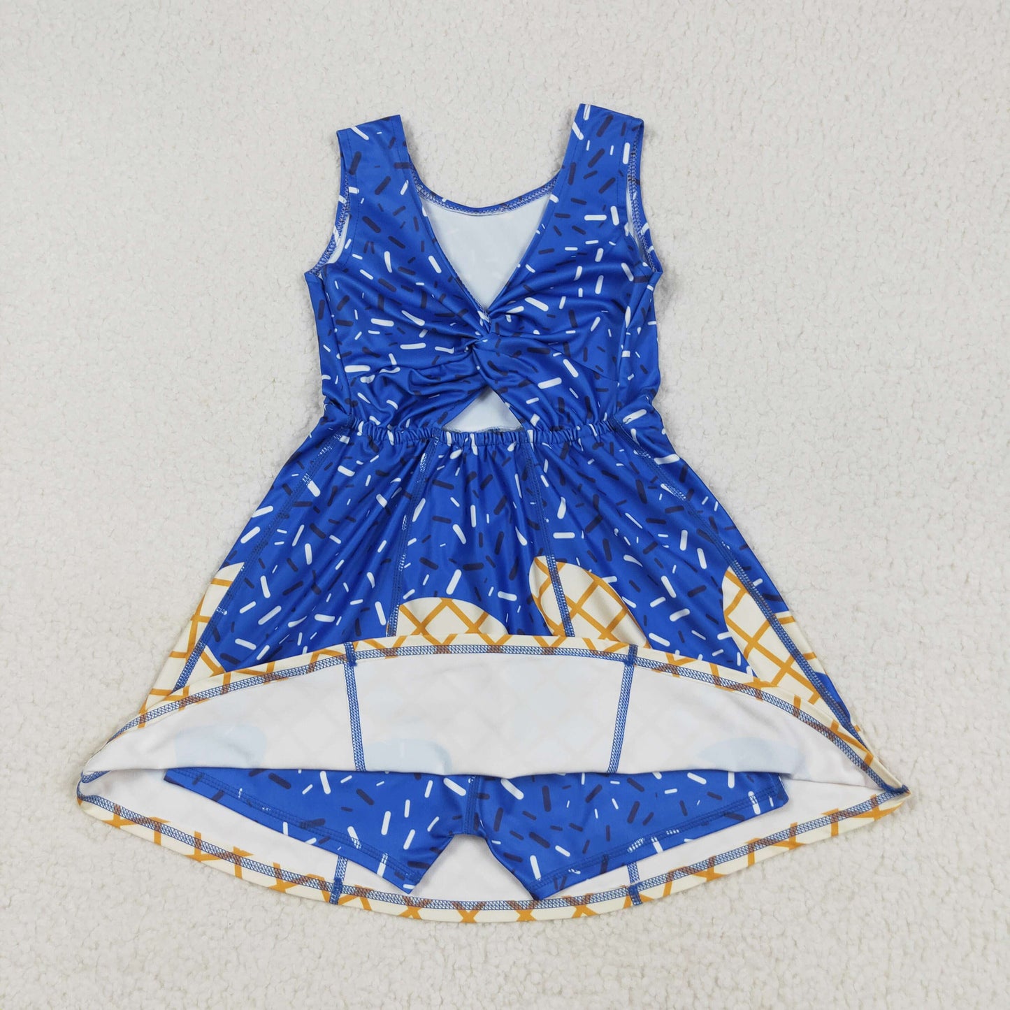 GSD2751 Blue Sprinkles Girls Summer Knee Length Yoga Dress