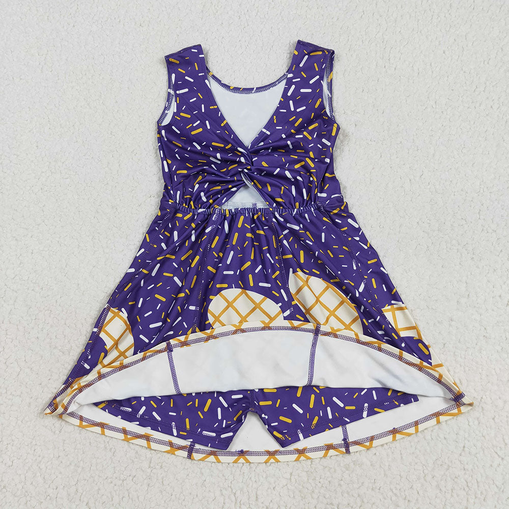 5 Colors Sprinkles Girls Summer Knee Length Yoga Dress Sisters Wear
