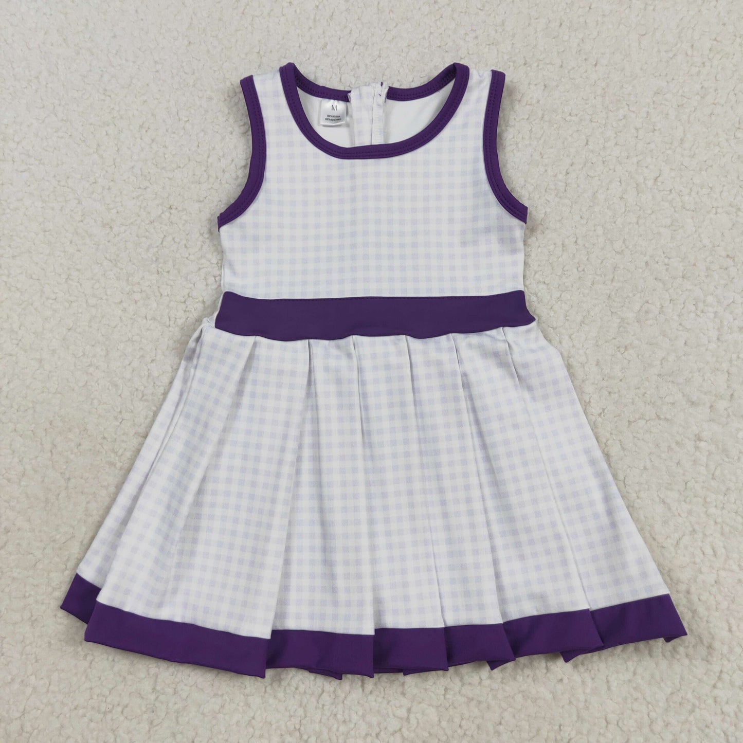 GSD2758 Purple Plaid Girls Summer Knee Length Zipper Yoga Dress