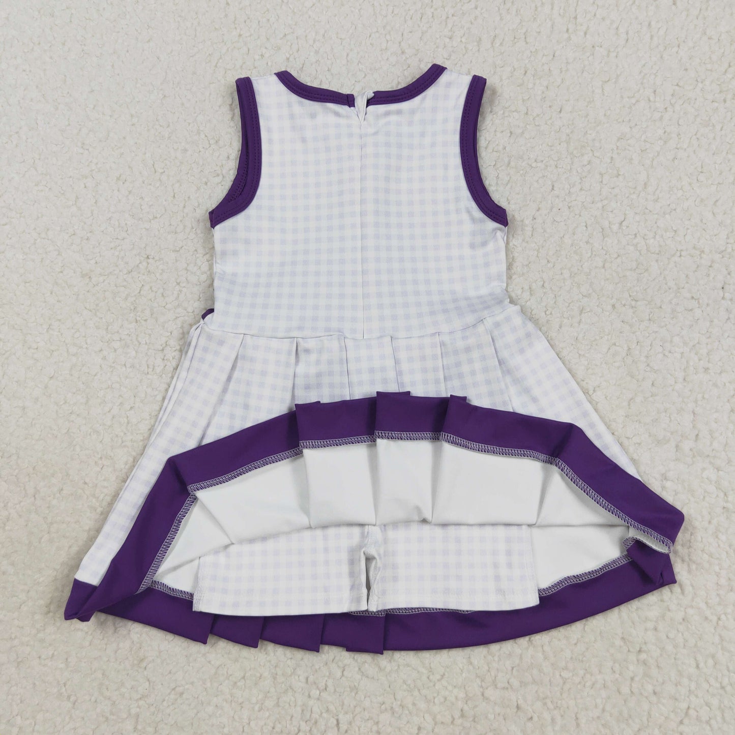 GSD2758 Purple Plaid Girls Summer Knee Length Zipper Yoga Dress