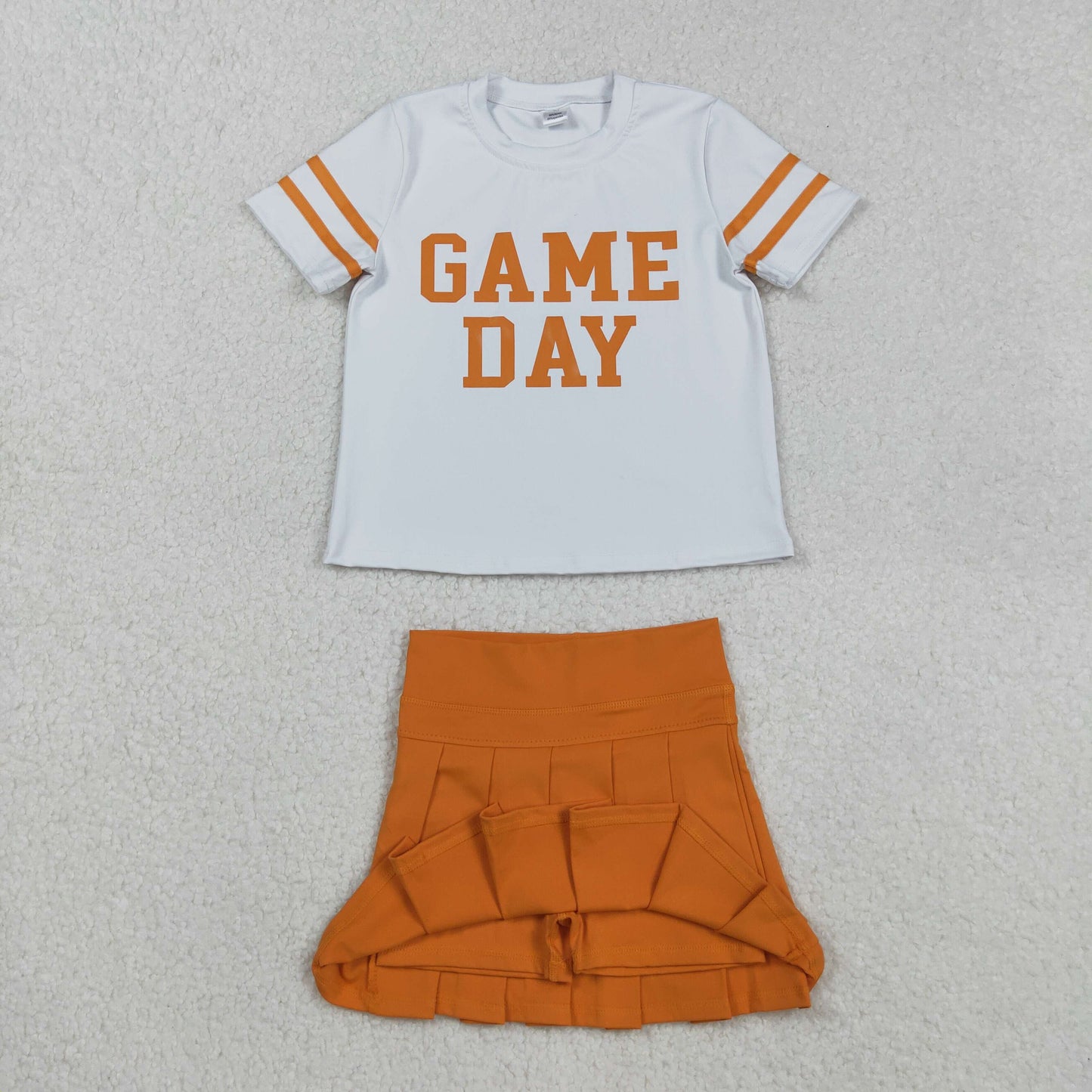 GSD2761 Game Day White Top Orange Skirts Girls Summer Yoga Outfits