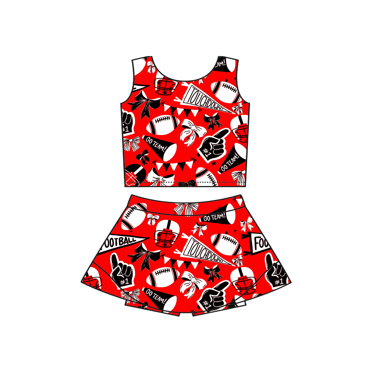 (Pre-order)GSD2763 Cheer Bows Footbal Red Print Skirts Shorts Girls Summer Yoga Clothes Set