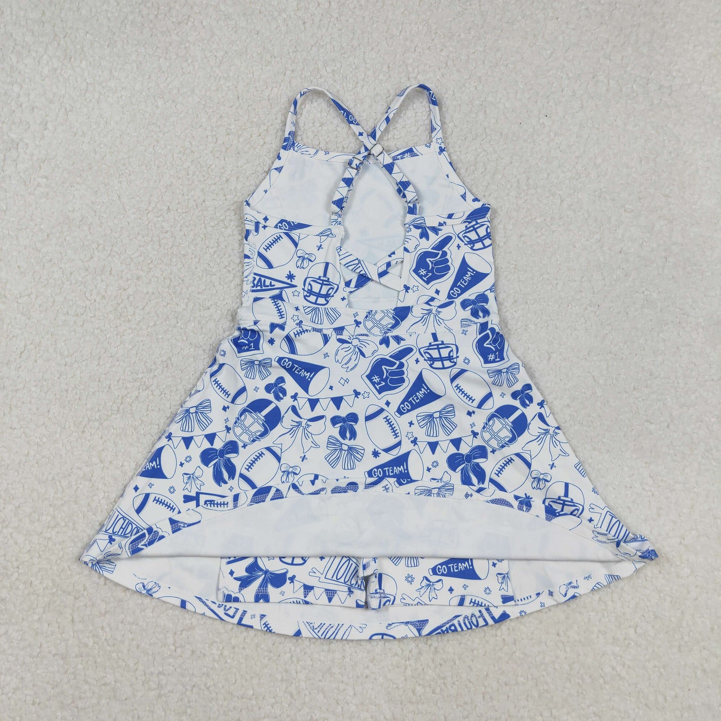 GSD2778 GO TEAM Cheer Blue Bows Girls Summer Knee Length Yoga Dress