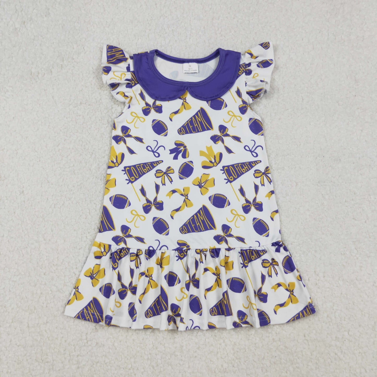 GSD2784 Go Team Cheer Purple Bows Print Girls Summer Knee Length Dress
