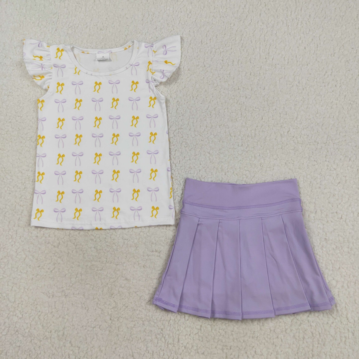GSD2789 Yellow Purple Bows Top Shorts Skirts Girls Summer Yoga Outfits