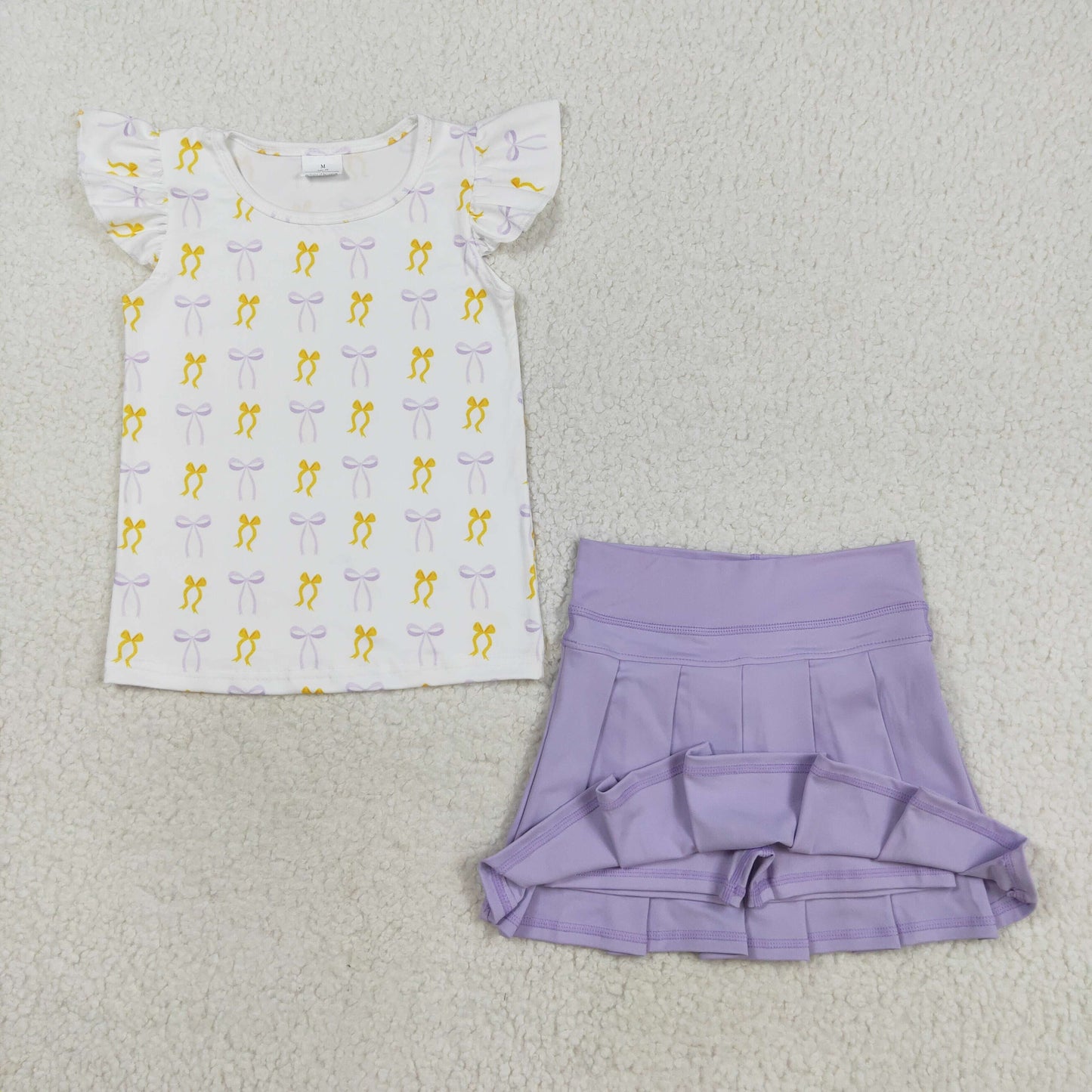 GSD2789 Yellow Purple Bows Top Shorts Skirts Girls Summer Yoga Outfits