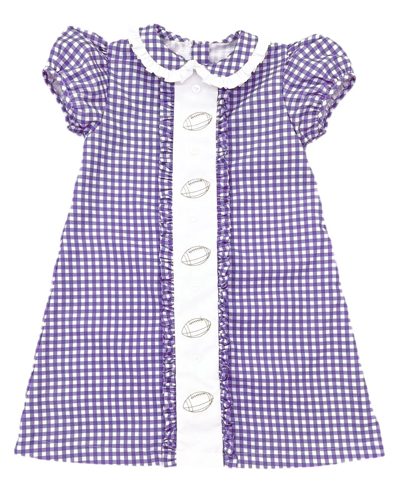 (Pre-order)GSD2799 Football Purple Plaid Print Girls Summer Knee Length Dress