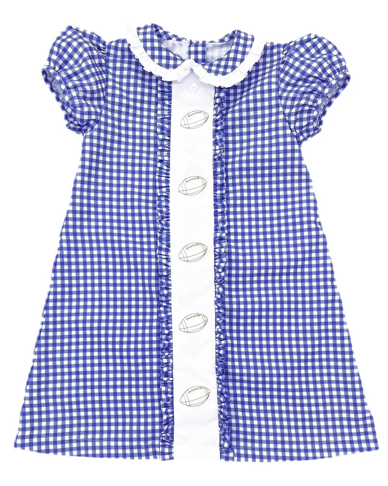 (Pre-order)GSD2800 Football Blue Plaid Print Girls Summer Knee Length Dress