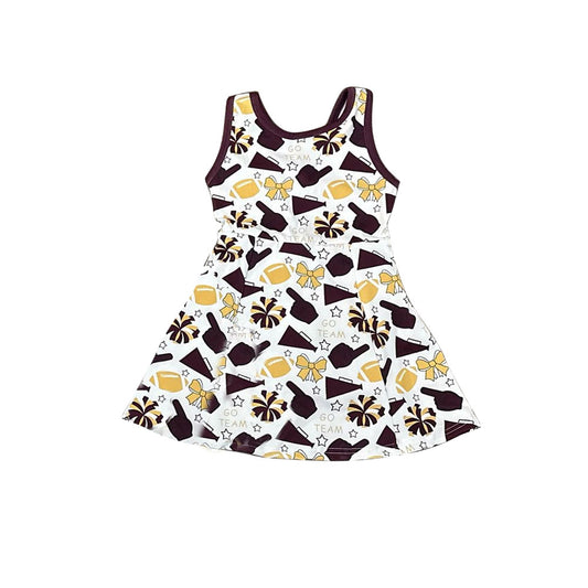 (Pre-order)GSD2842 Go Team Cheer Bows Print Girls Summer Knee Length Yoga Dress