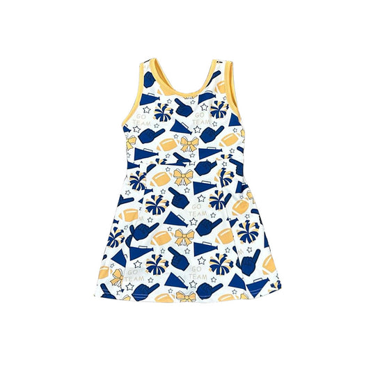 (Pre-order)GSD2843 Go Team Cheer Bows Print Girls Summer Knee Length Yoga Dress
