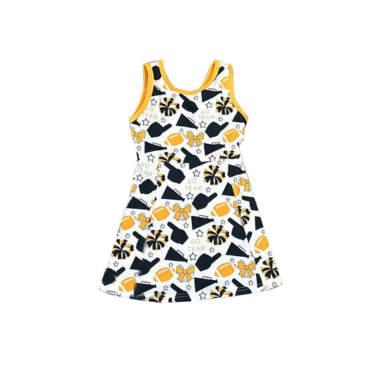 (Pre-order)GSD2845 Go Team Cheer Bows Print Girls Summer Knee Length Yoga Dress