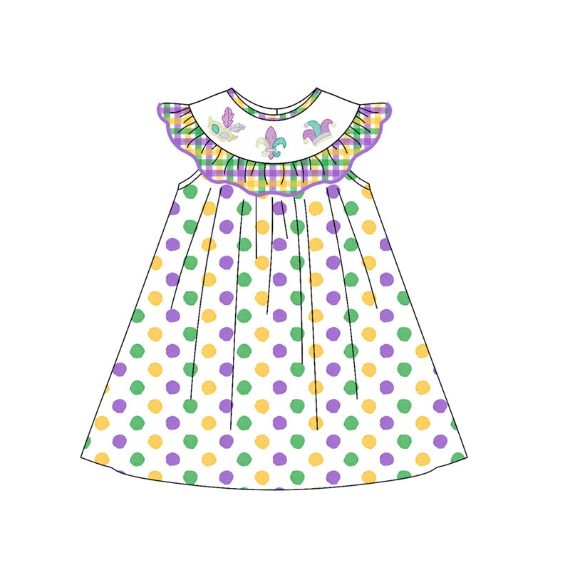 (Pre-order)GSD2848 Anchor Dots Print Girls Mardi Gras Knee Length Dress