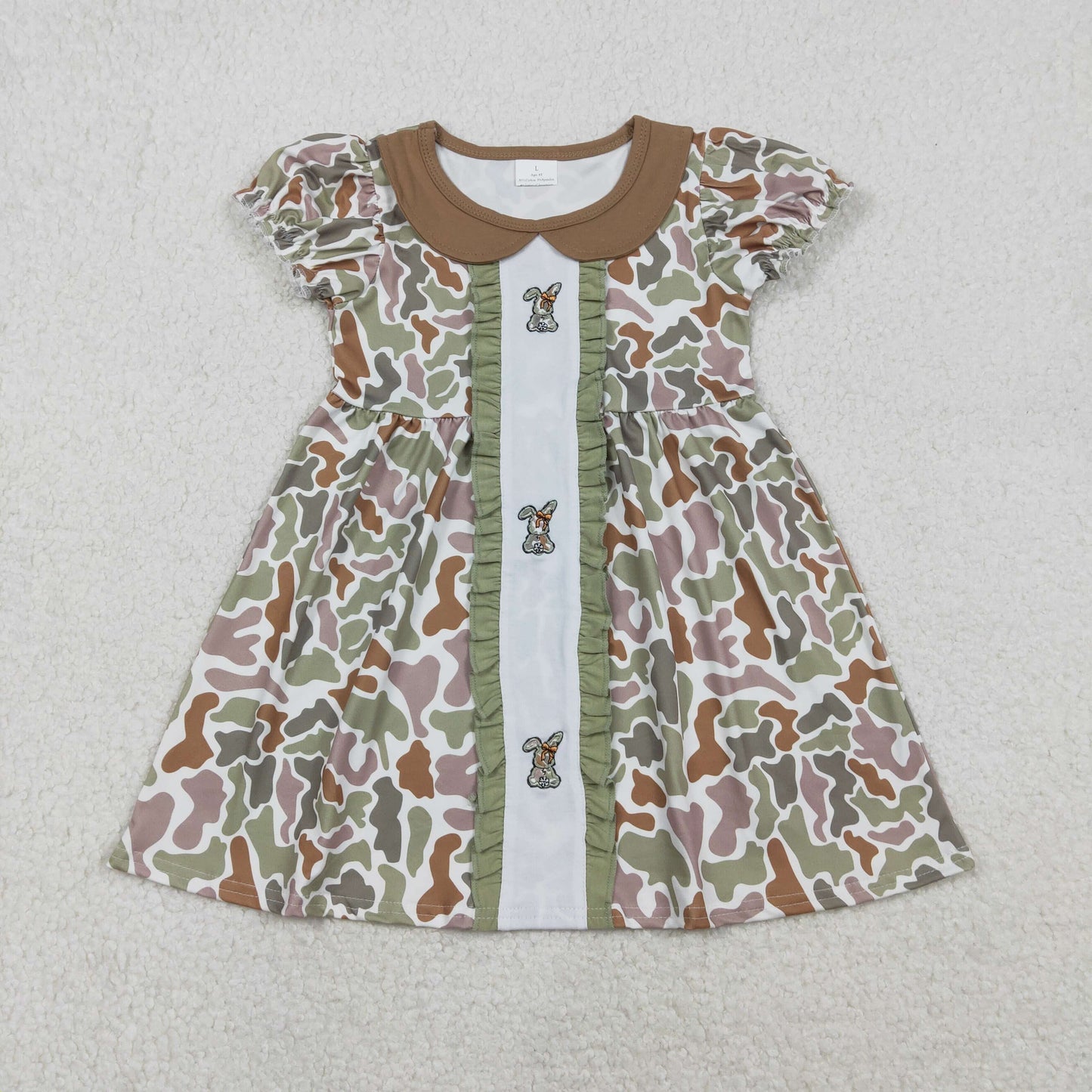 GSD2852 Bunny Embroidery Camo Print Girls Easter Knee Length Dress