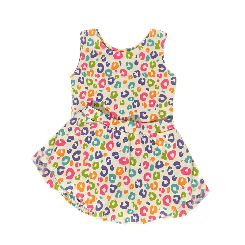 (Pre-order)GSD2872 Colorful Leopard Print Skirts Shorts Girls Summer Yoga Clothes Set