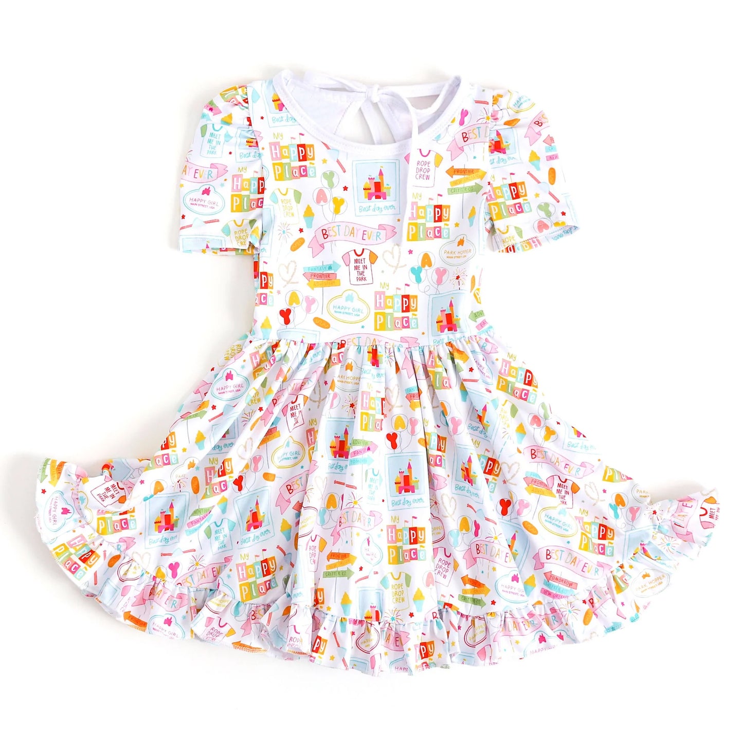 (Pre-order)GSD2873 Best Day Happy Girl Print Girls Summer Knee Length Dress
