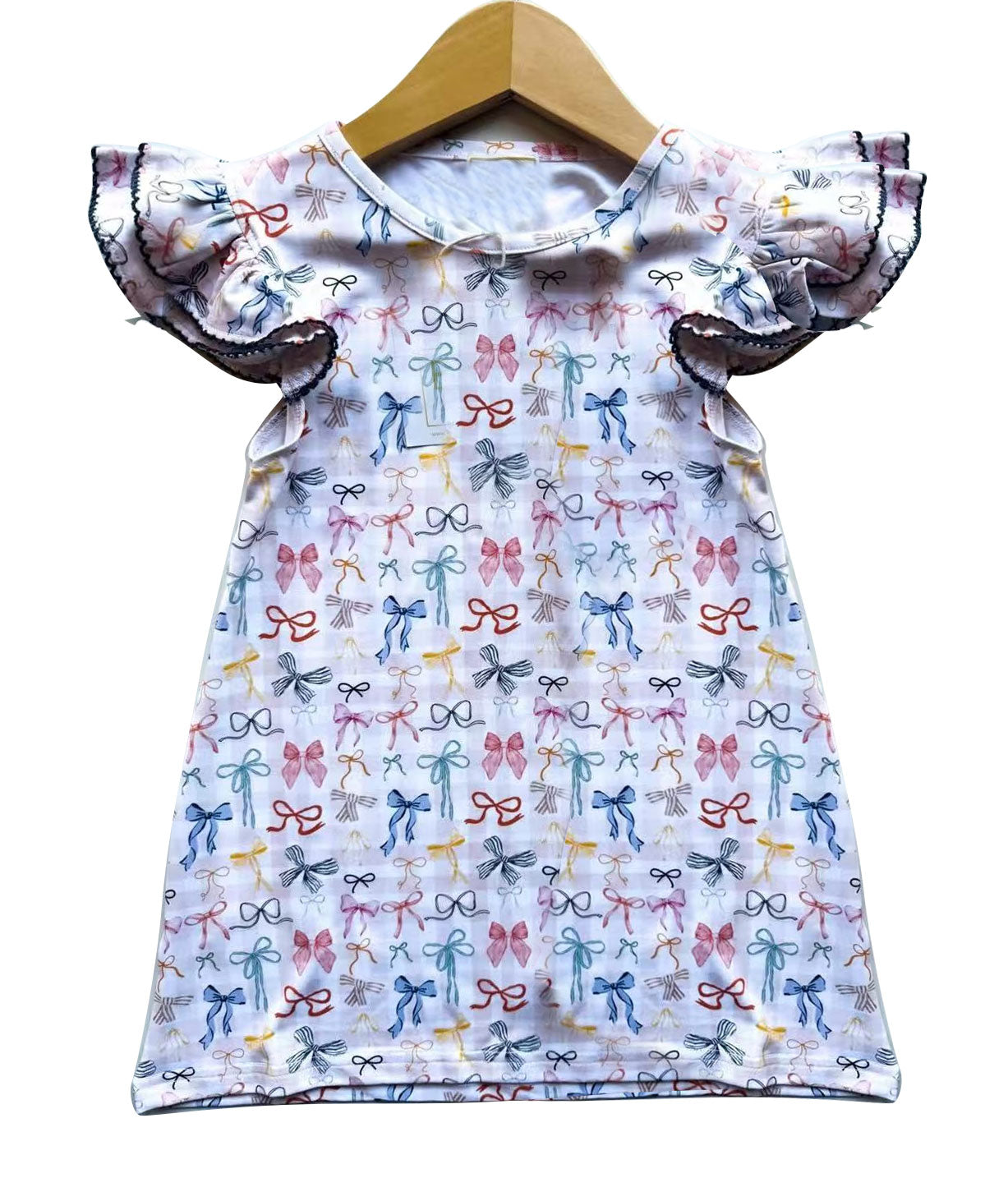 (Pre-order)GSD2882 Colorful Bows Print Girls Summer Knee Length Dress