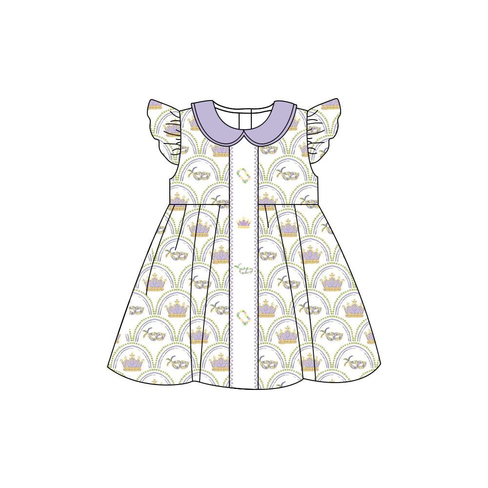 (Pre-order)GSD2891 Mask Print Girls Mardi Gras Knee Length Dress