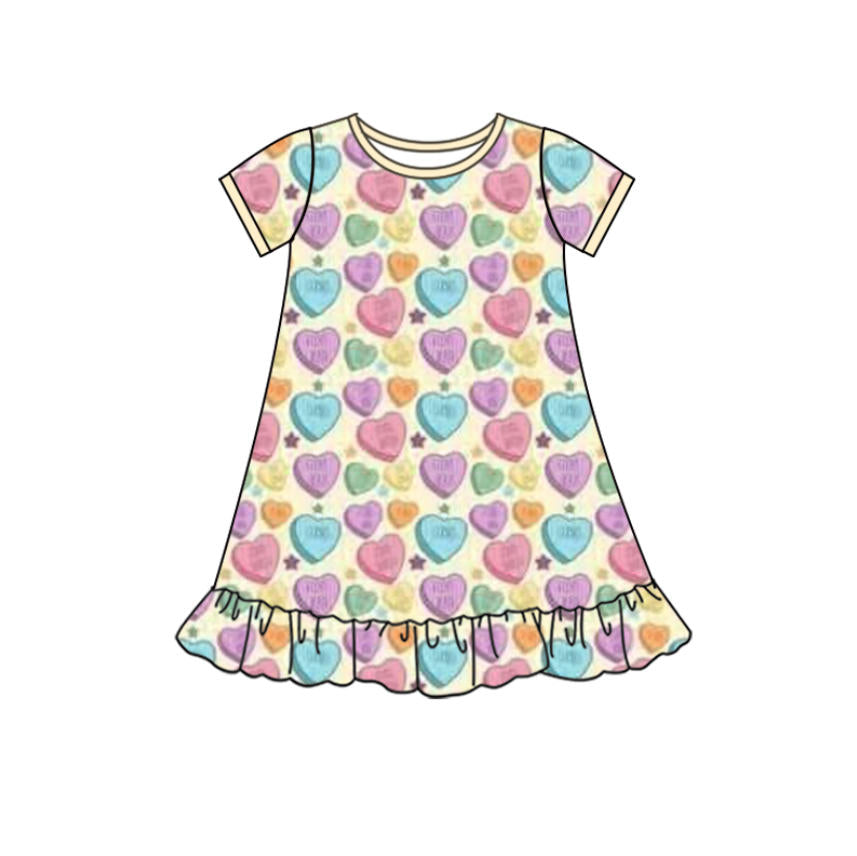 (Pre-order)GSD2895 Colorful Heart Print Girls Valentine's Day Knee Length Dress