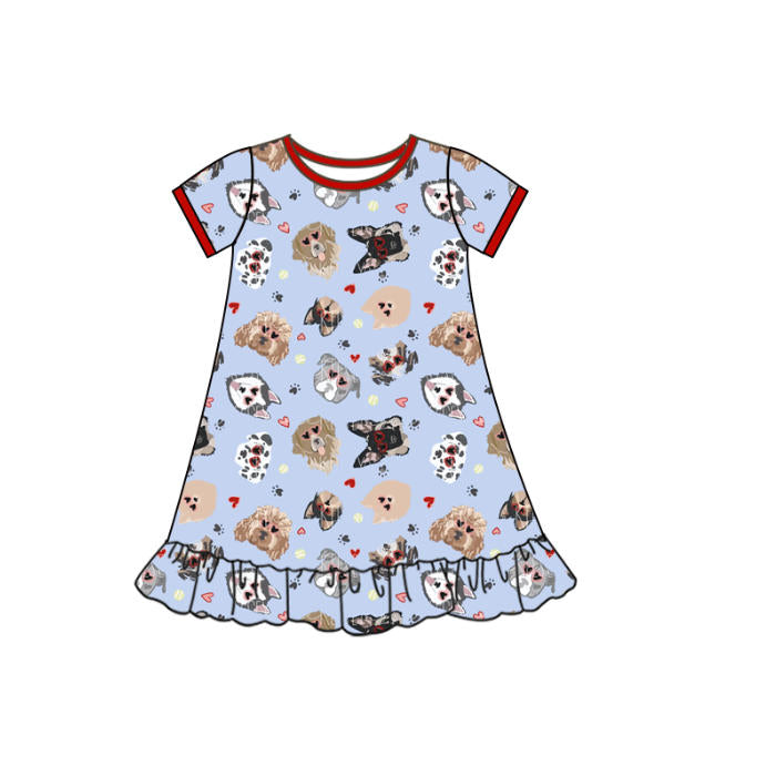 (Pre-order)GSD2896 Dog Heart Print Girls Valentine's Day Knee Length Dress