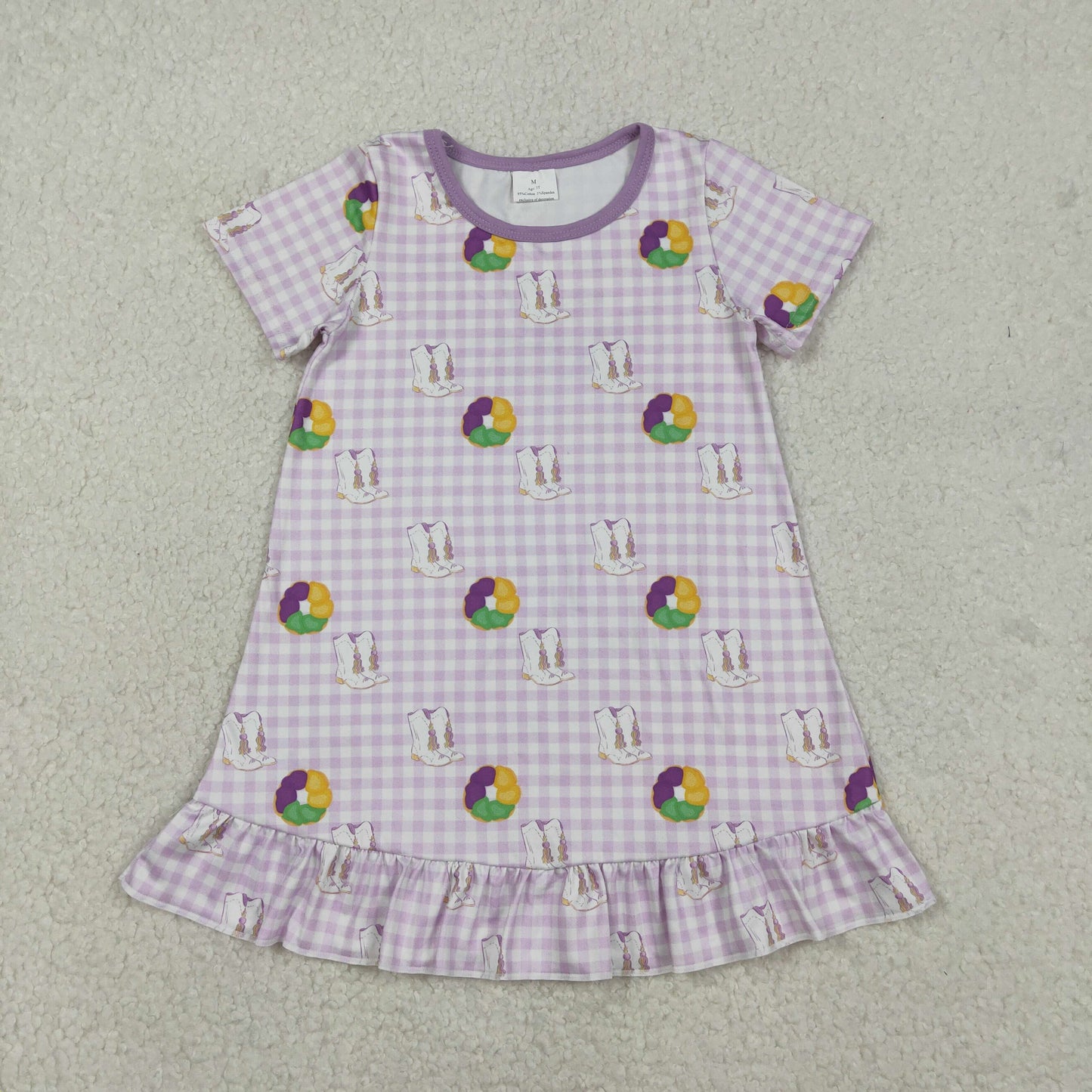 GSD2900 Donut Boots Print Girls Mardi Gras Knee Length Dress