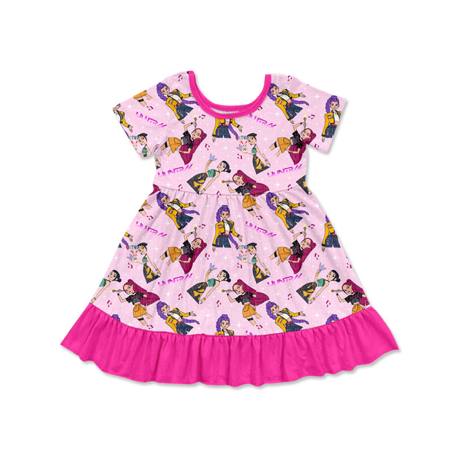 (Pre-order)GSD2917 Cartoon Characters Hunters Movie Print Girls Summer Knee Length Dress