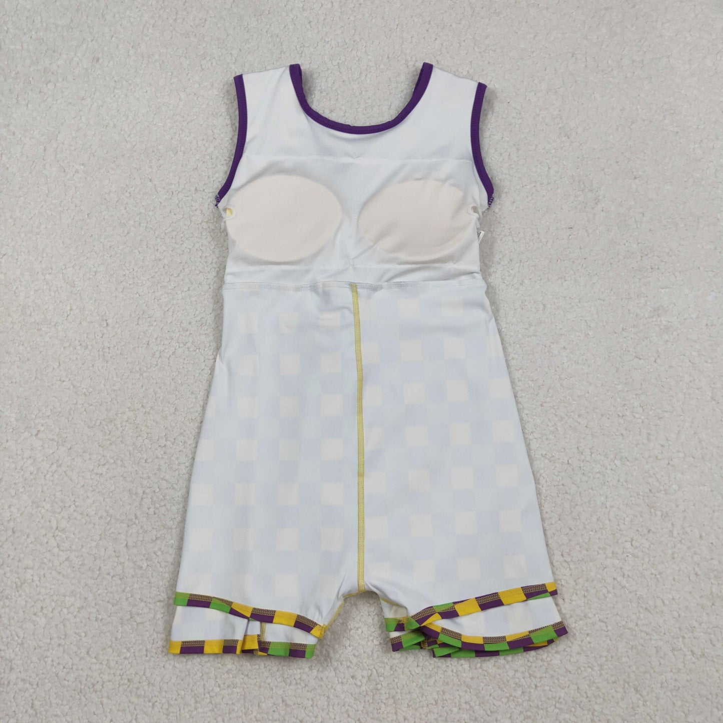 GSD2946 Purple Yellow Green Plaid Print Girls Mardi Gras Knee Length Yoga Dress