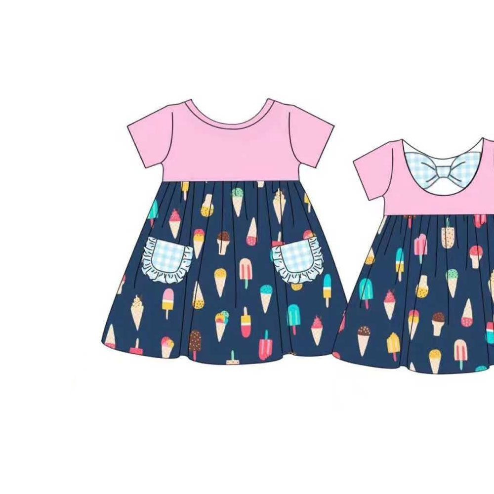 (Pre-order)GSD2958 Colorful Popsicle Print Girls Summer Knee Length Dress