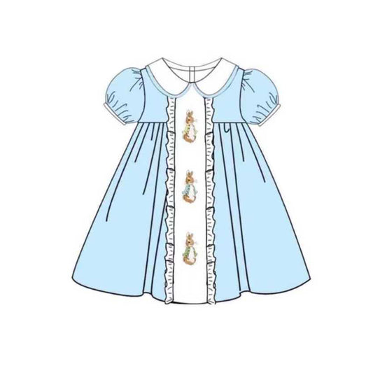 (Pre-order)GSD2961 Bunny Blue Print Girls Easter Knee Length Dress