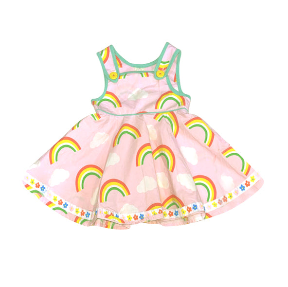 (Pre-order)GSD3005 Rainbow Flowers Print Girls Summer Knee Length Dress
