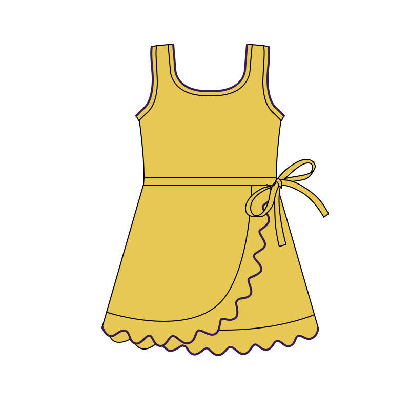 (Pre-order)GSD3031 Yellow Color Girls Summer Knee Length Yoga Dress