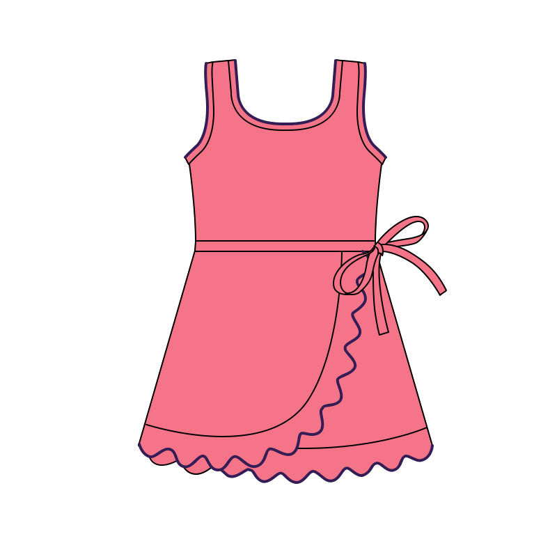 (Pre-order)GSD3035 Hot Pink Color Girls Summer Knee Length Yoga Dress