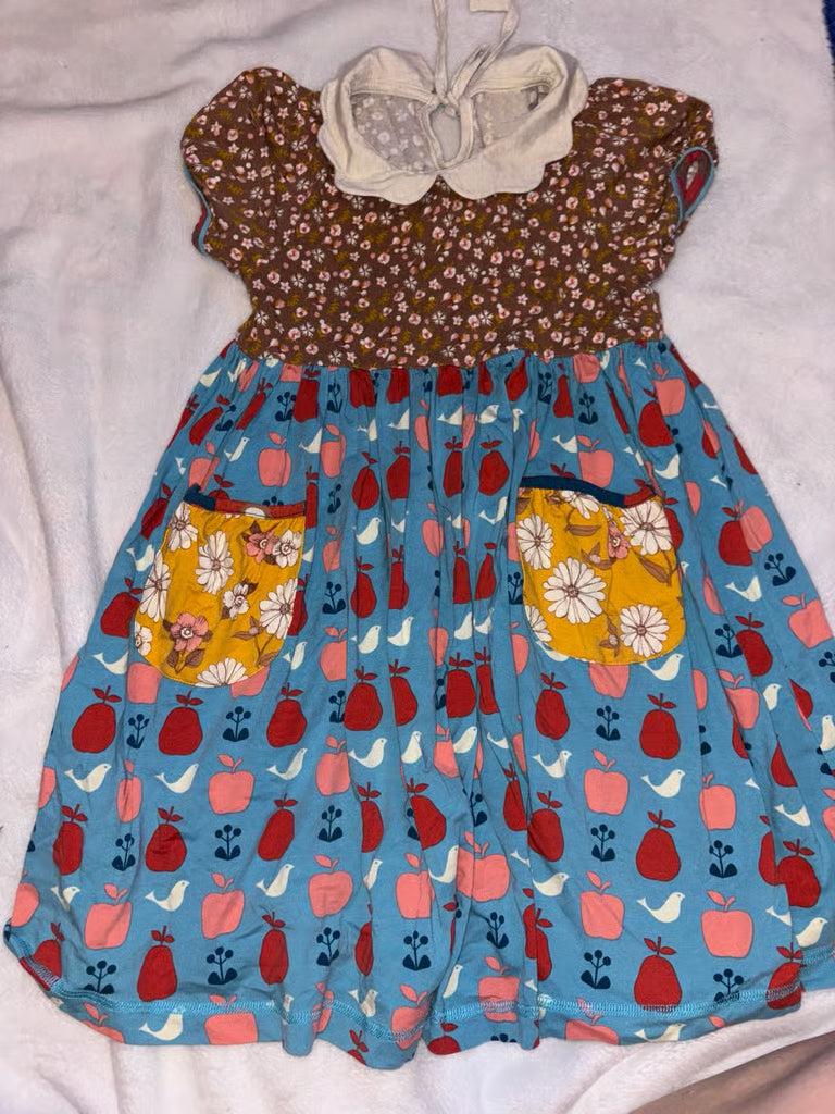 (Pre-order)GSD3056 Apple Pear Flowers Print Girls Summer Knee Length Dress