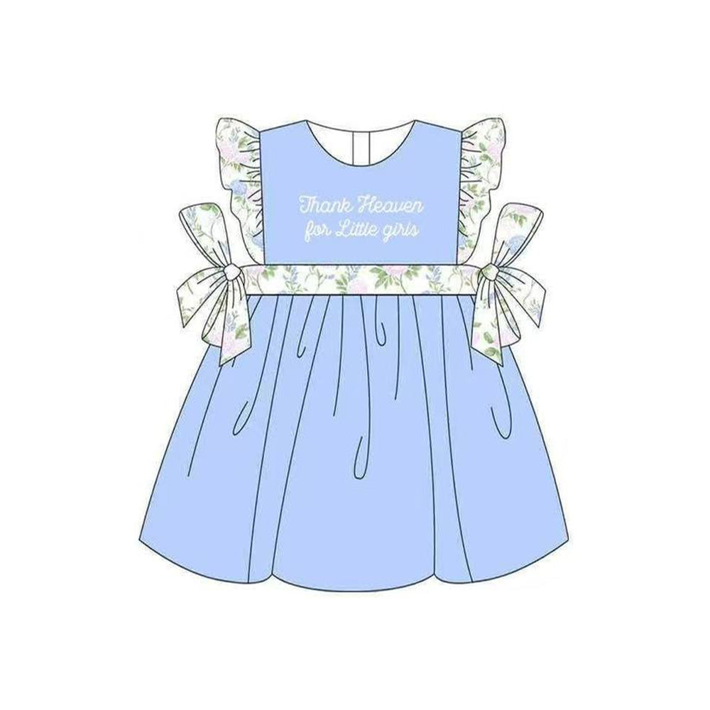 (Pre-order)GSD3064 Little Girl Flowers Blue Print Girls Summer Knee Length Dress