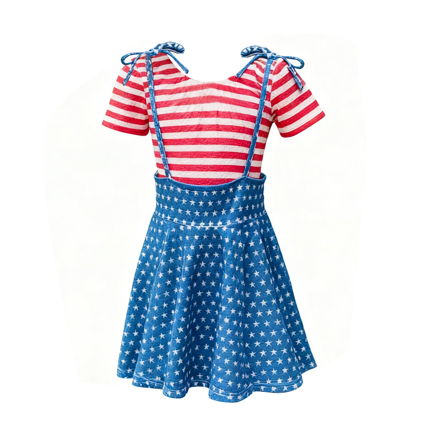 (Pre-order)GLK0189 Red Stripes Top Stars Blue Strap Dress Girls 4th of July 2 Pieces Clothes Set