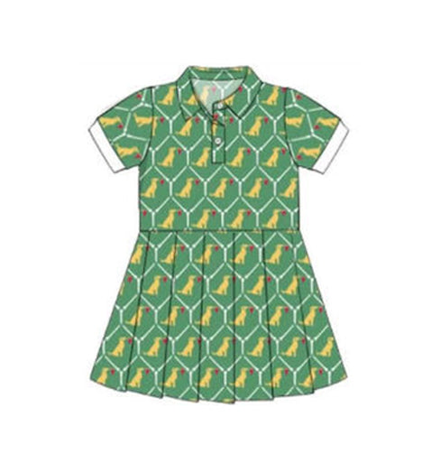(Pre-order)GSD3100 Puppy Green Print Girls Summer Knee Length Yoga Dress