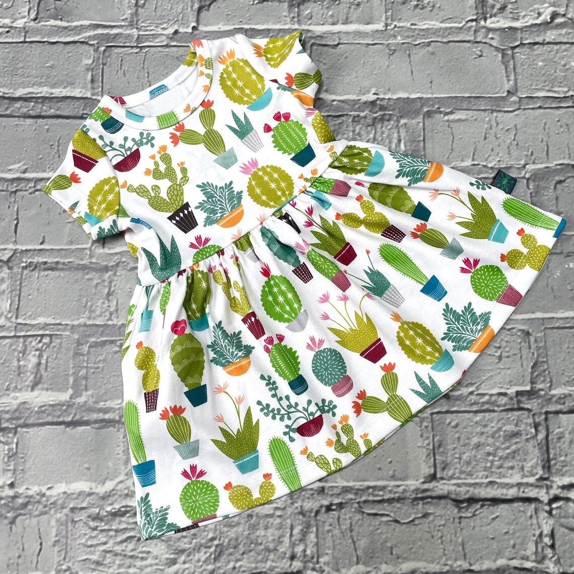(Pre-order)GSD3103 Cactus Print Girls Summer Knee Length Dress