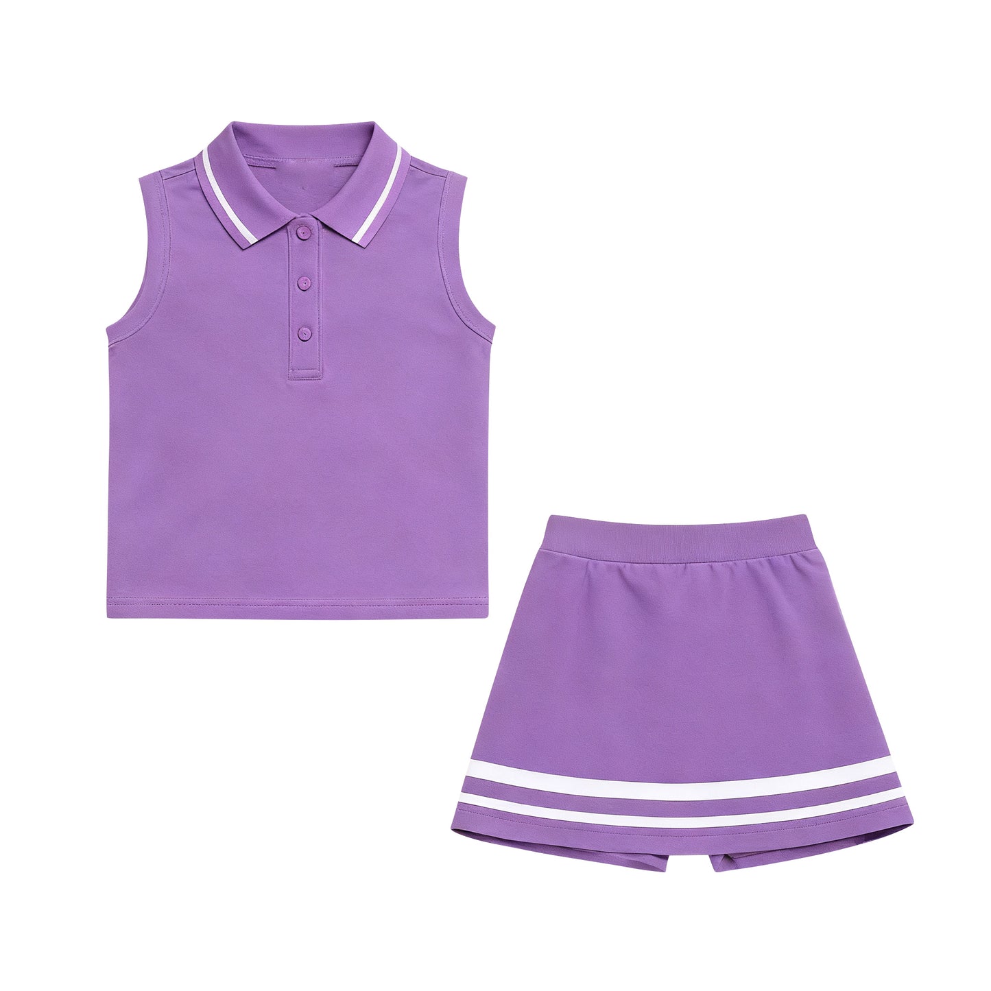 (Pre-order)GSD3105 Purple Color Polo Top Shorts Skirts Girls Summer Yoga Clothes Set