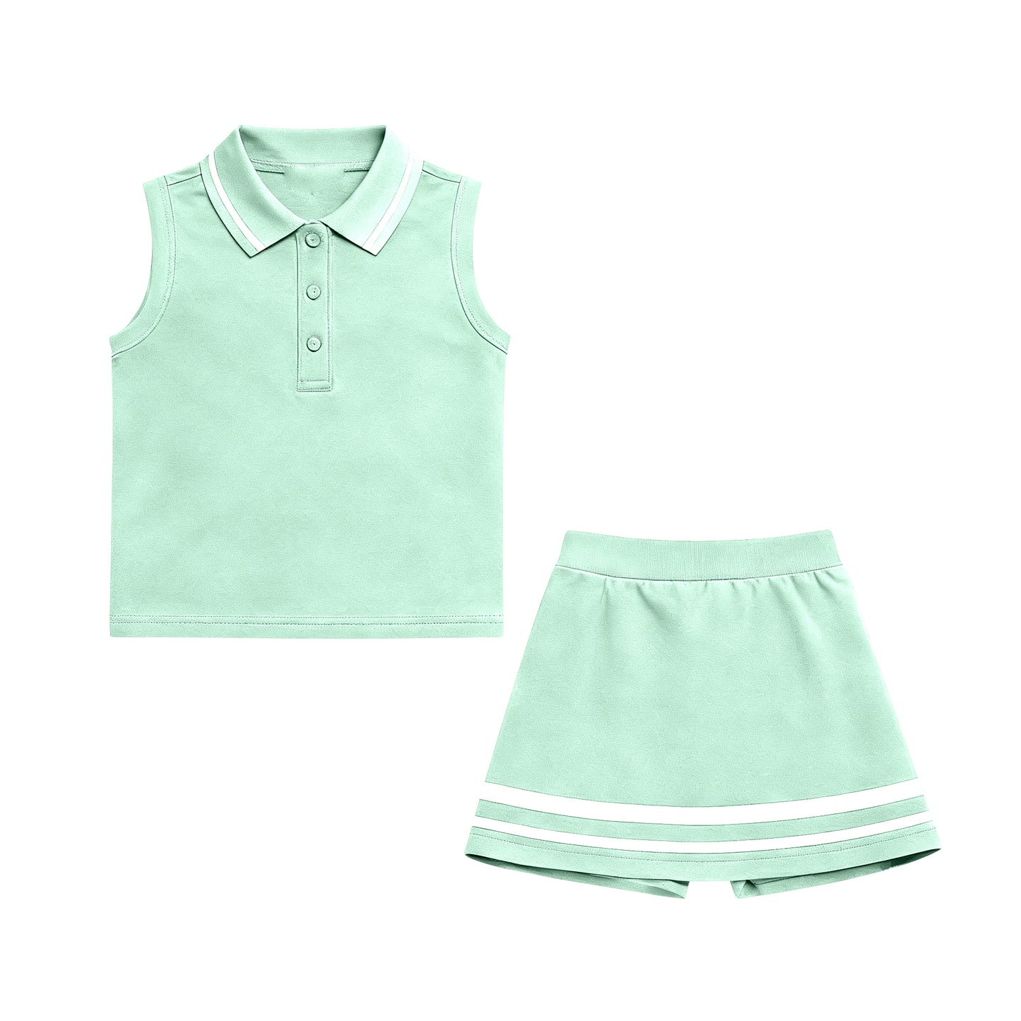 (Pre-order)GSD3106 Green Color Polo Top Shorts Skirts Girls Summer Yoga Clothes Set